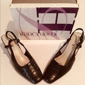 Highlights Alligator Brown Sling Back Heels Size 71/2w